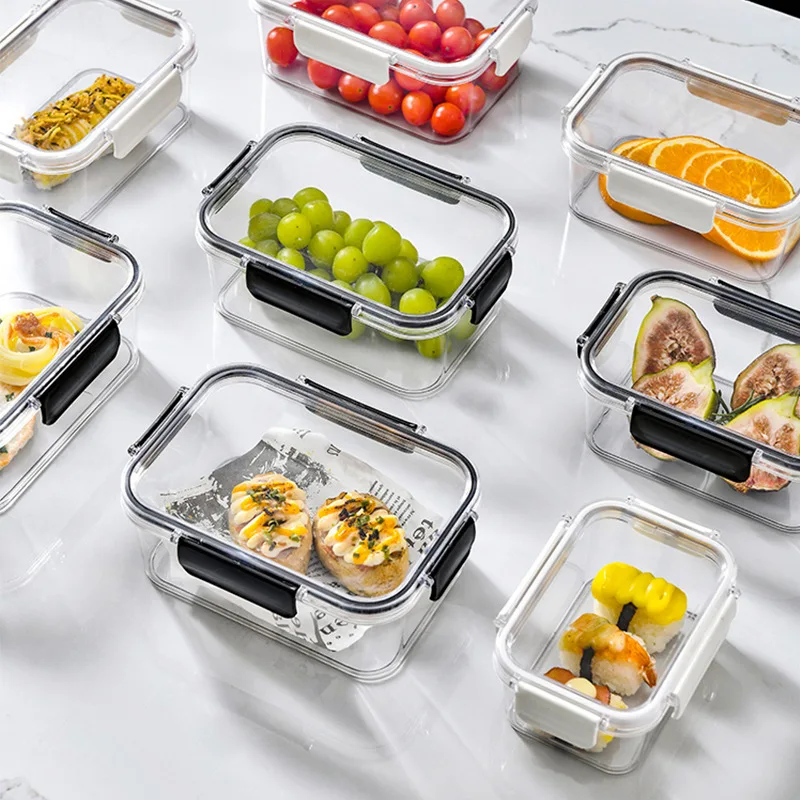 3size Refrigerator Storage Box Clear Sealed Rectangular Fresh Keeping Boxes Food Vegetable Fruit Lunch Box Kitchen Organizer