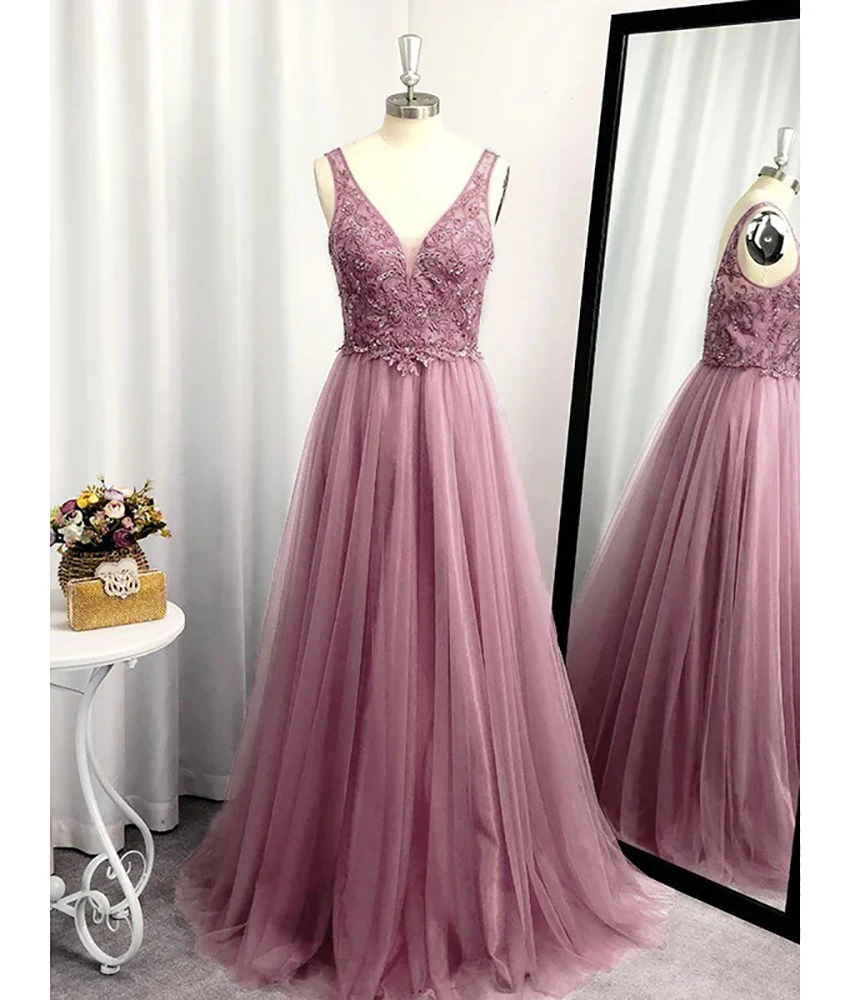 

Customized High Quality Organza A-Line Sequined Appliques Evening Dress Fashion V-Neck Sleeveless Floor Length prom dresses