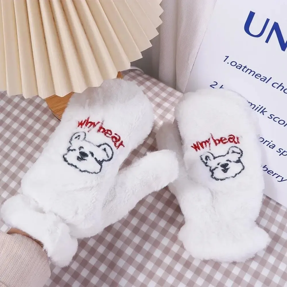 한국 스타일 풀 핑거 한국 만화 장갑 두꺼운 플러시 곰 장갑 플러시 장갑 추운 날씨용