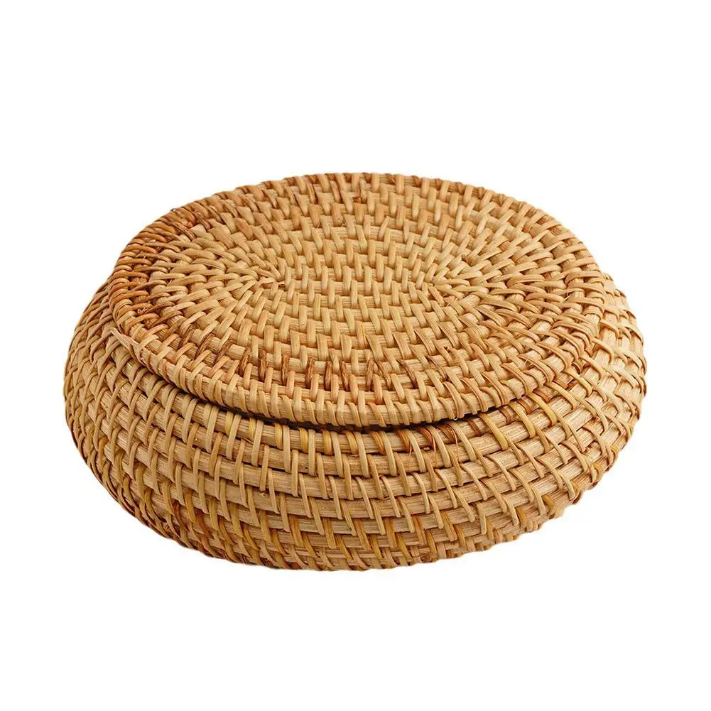 Round Rattan Box With Lid Natural Rattan Hand-woven Multi-purpose Desktop Tray Decoration Makeup Storage Jewelry Box Organi U2s3