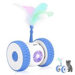 Cat Toys Irregular Moving Derictions Auto Rolling Avidance Obstacle Silent Feathers Rechargeable Car Shaped Cat Interactive Toys