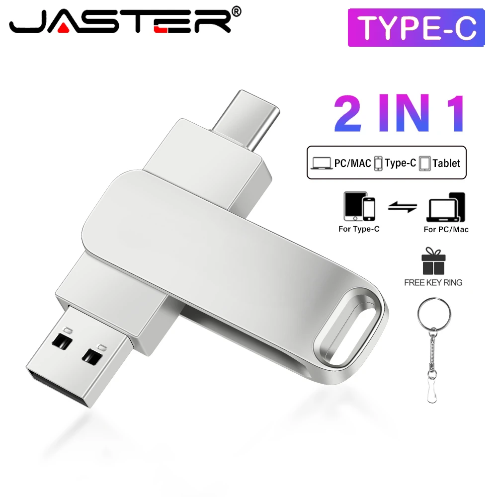 

Metal TYPE-C USB Flash Drive 128GB Rotatable 2 IN 1 Pen Drive 64GB 32GB Key Chain Creative Memory Stick Gift for Phone U Disk