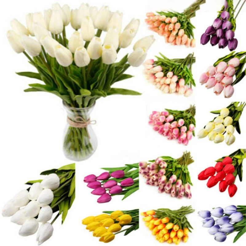 Artificial Tulip Flowers False Fake Bouquet Real Touch Home Wedding Party Decor