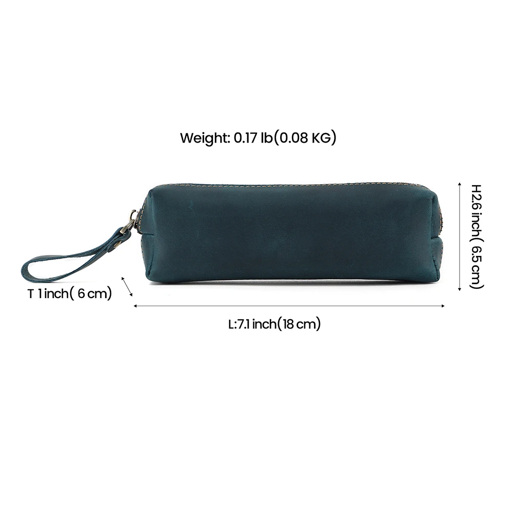 JOGUJOS Genuine Cowhide Leather Pencil Case  Business Pen Cases with Zipper Ruler Pouch for School Office Stationery Supplies