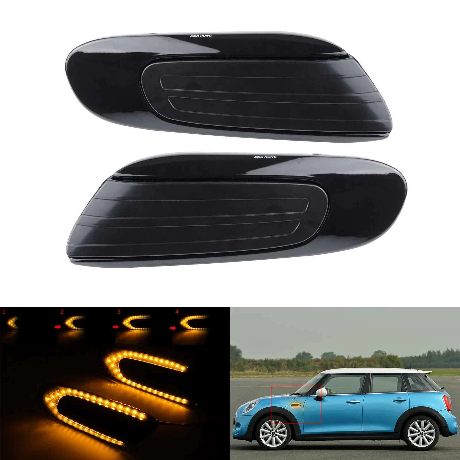 For Mini Cooper One F55 F56 F57 Dynamic LED Indicator Side Indicator Marker Turn Signal Repeater Light Black Lens