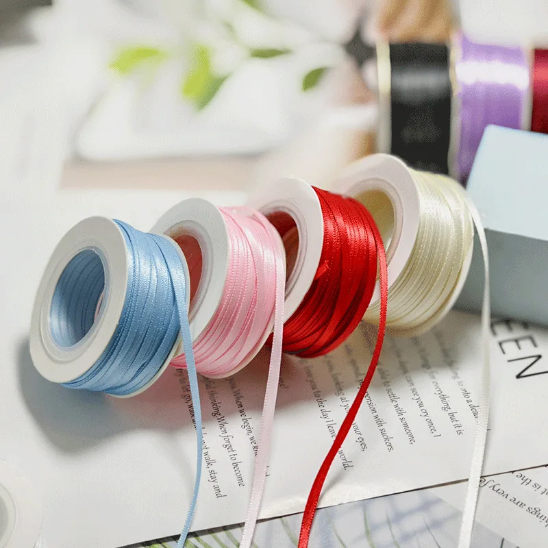 3mm Thin Ribbons Smooth Closely Woven Polyester Ribbons Gift Bag Packaging Material 45 Yards