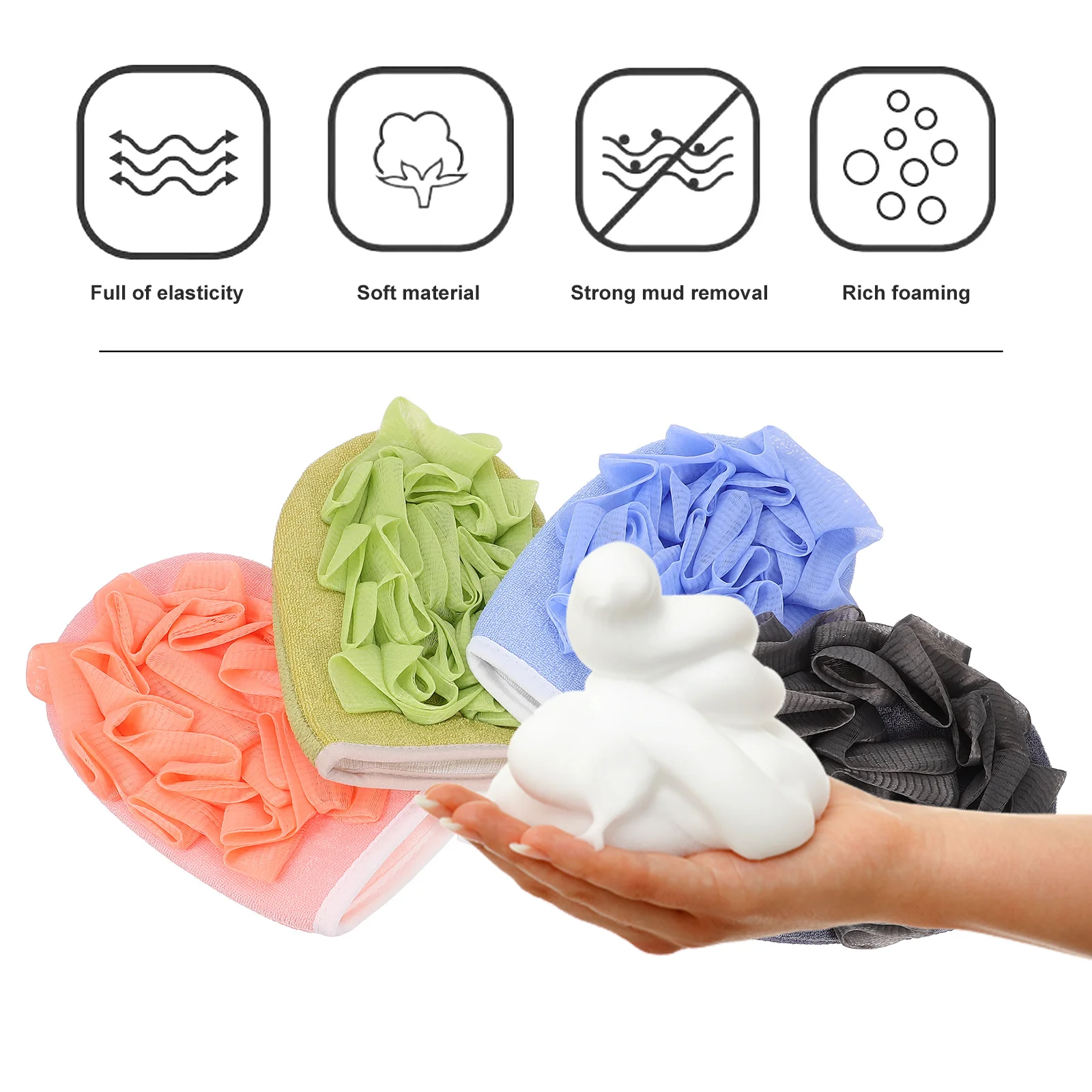 

4pcs Thick Soft Bath Gloves Exfoliating Scrubbing Gloves Body Cleaning Tools Creative Shower Partner Bubble Making Bathroom