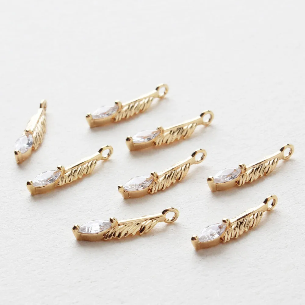 4PCS Dainty Leaf Link Connectors Cubic Zirconia Diy Earrings Charms Jewelry Making Supplies Brass 18k Gold Filled