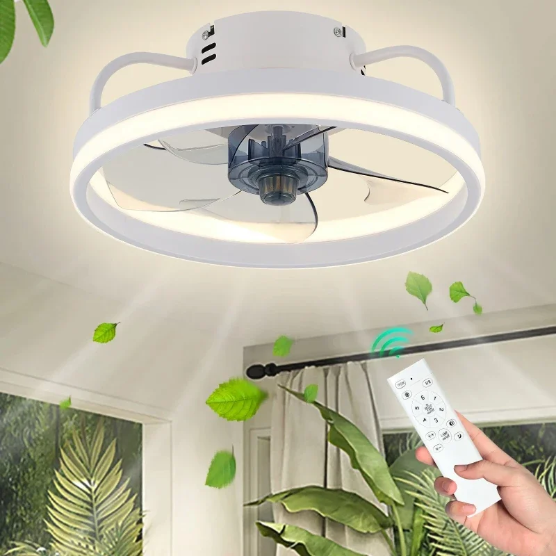 Plafonnier LED avec ventilateur intégré et télécommande, design moderne, luminaire décoratif d'intérieur, idéal pour un salon, une chambre à coucher ou un restaurant, 2 en 1