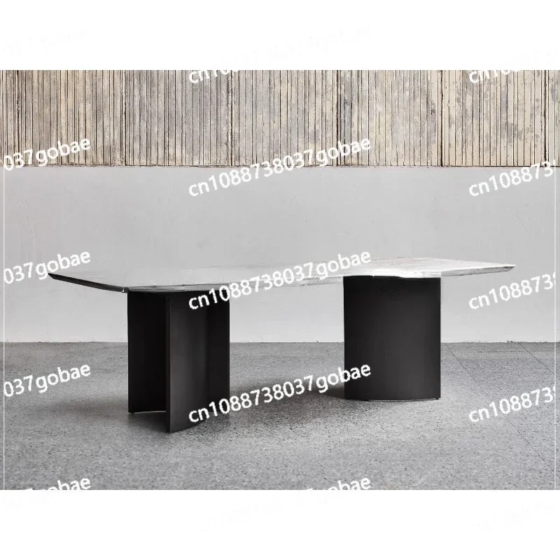 Rectangular Dining Table/minimalist/2 Meters/natural Marble+stainless Steel/