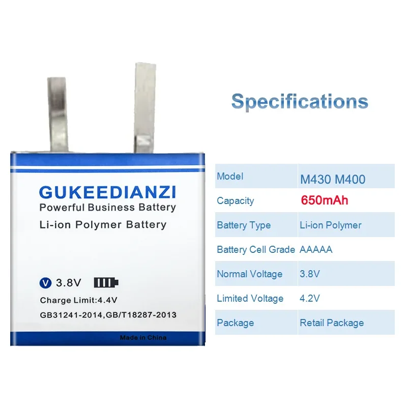 High Capacity GUKEEDIANZI Battery 322826 650mAh for POLAR M430 M400 GPS Sports Watch