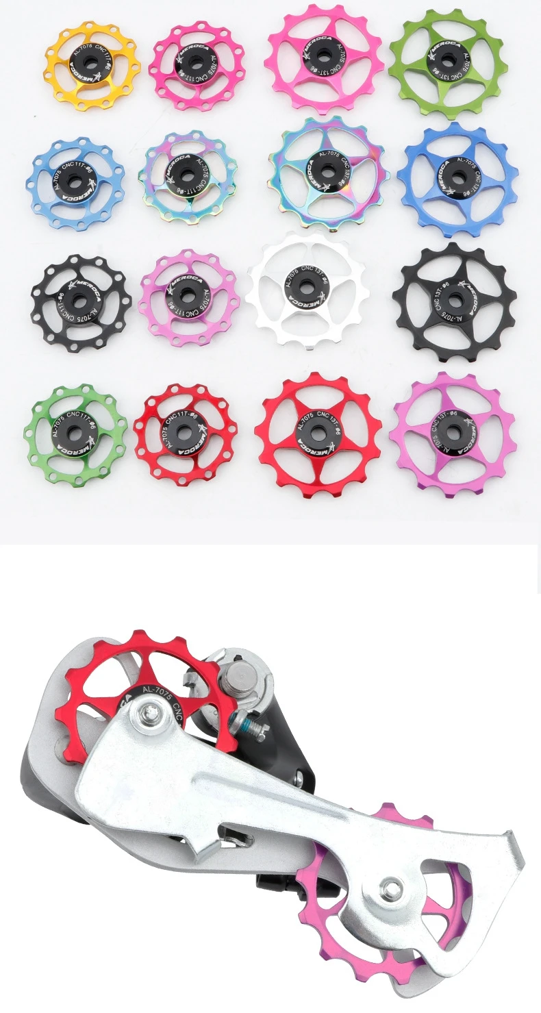 MEROCA 2 stücke MTB Rennrad Schaltwerk Pulley Set Fahrrad Jockey Guide Rad Unterstützung 8-11 Geschwindigkeit 11T 13T für Shimano Sram – Detail 9