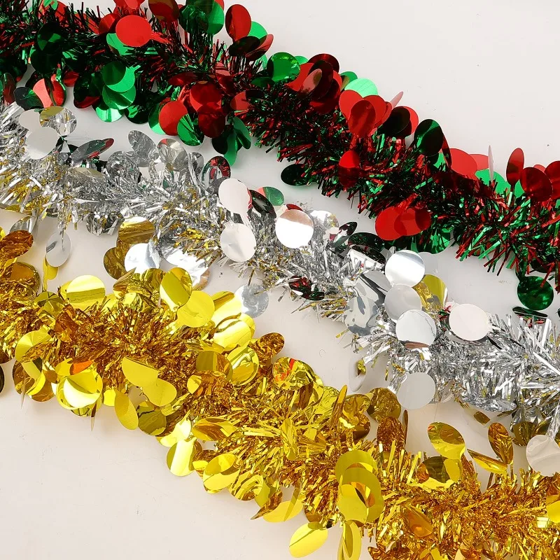 شريط ملون جارلاند ذهبي وفضي قرص دائري صغير زينة حفلات عيد الميلاد شريط إكليل معلق لشجرة عيد الميلاد #5