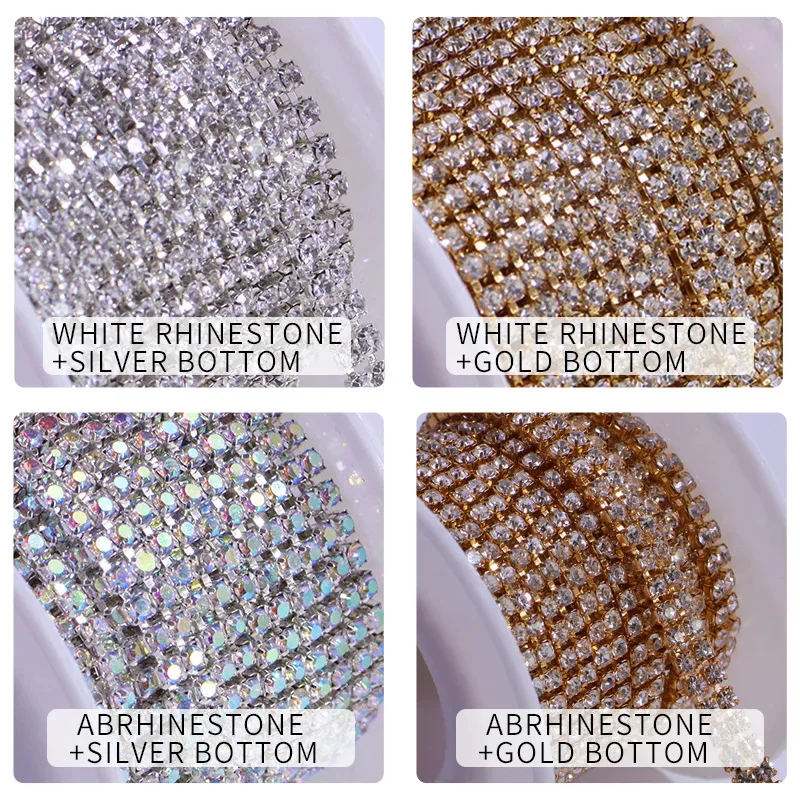 1/5 yarde oro artiglio cristallo strass catena tazza di vetro 2 file catene abito da sposa decorazione Trim applicare