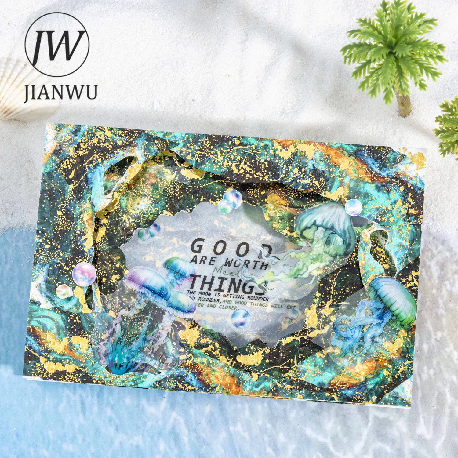 JIANWU Il vento soffia sulle onde Serie Vintage Sbavature Paesaggio Materiale Collage Nastro in PET Creativo Diario fai da te Cancelleria