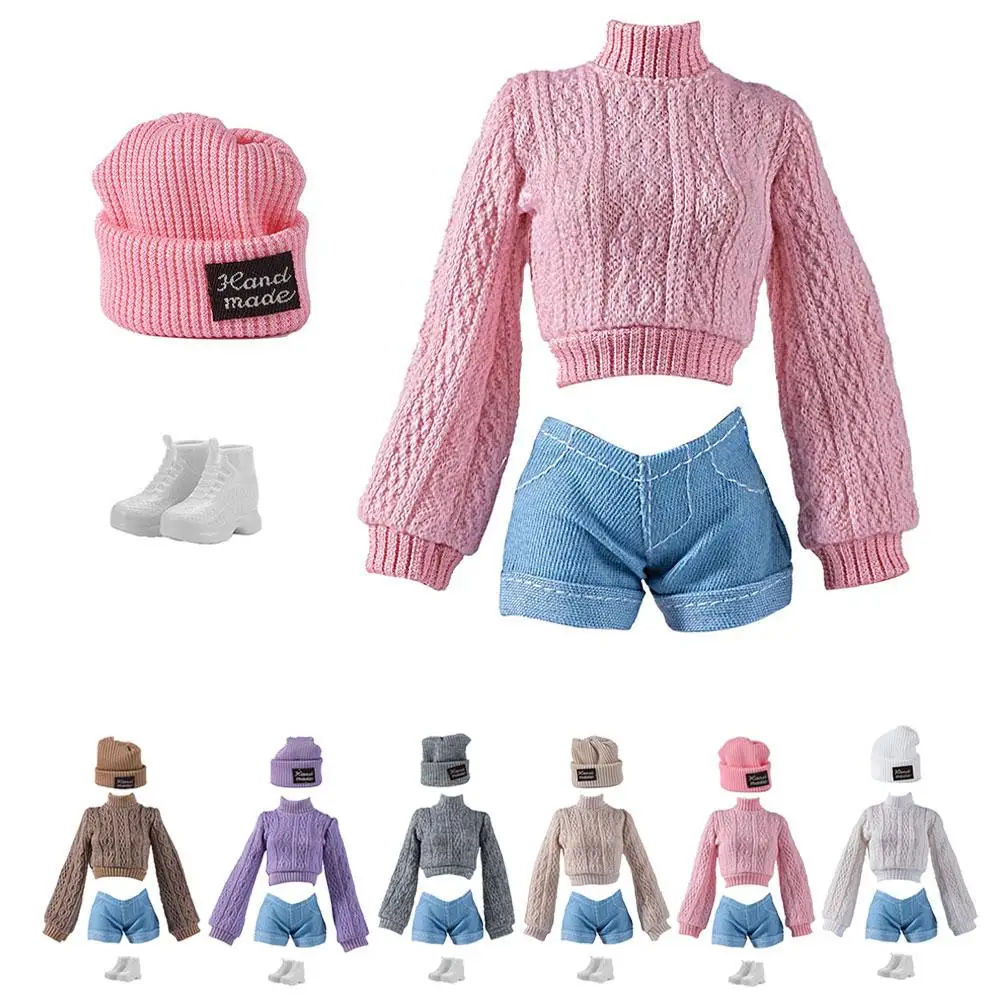 Fashion Doll Clothes Set Knitted Sweater Hat Shorts Set Winter Coat Birthday Gift DIY Dress Up
