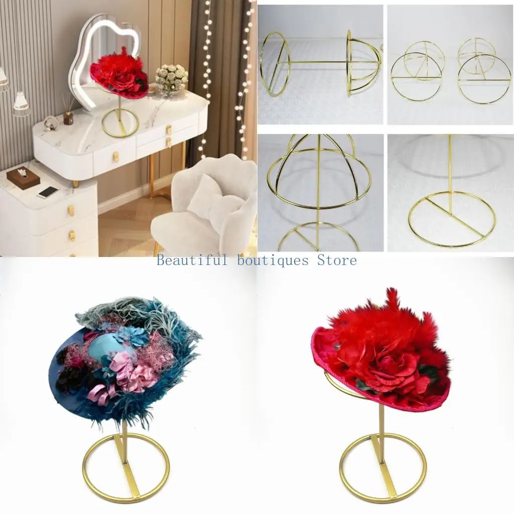 U4LF Fashion Hat Stands Modern Wire Metal Freestanding Rack for Cap Veil and Head Accessories Display Holder Durable Use