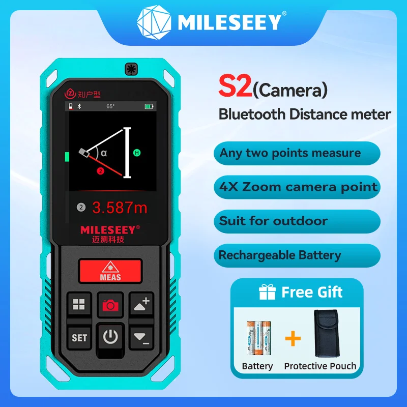 Medidor de Distância a Laser ao ar Livre Rangefinder Bluetooth Profissional Dispositivo de Medição com Câmera Qualquer Pontos 200m Mileseey-s2