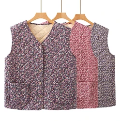 plus Size Cotton Fce Lined Warm Vest for plus Size Women ly Winter Outerwear Button up V Ne Thiened Chinese Sle