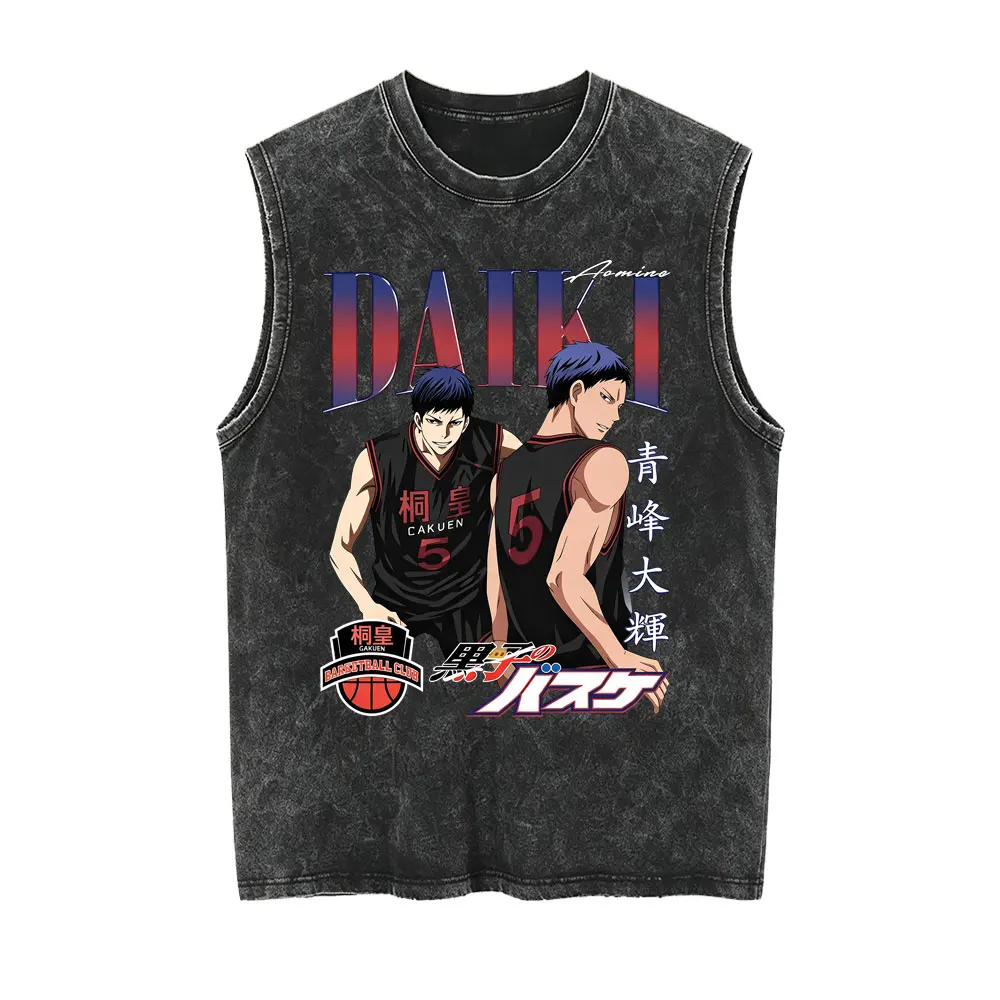 Anime Kurokos Basketball Akashi Seijuro Vintage Washed Tank Tops T-shirt Men Women Retro Cotton Quality Sleeveless Vest T Shirts