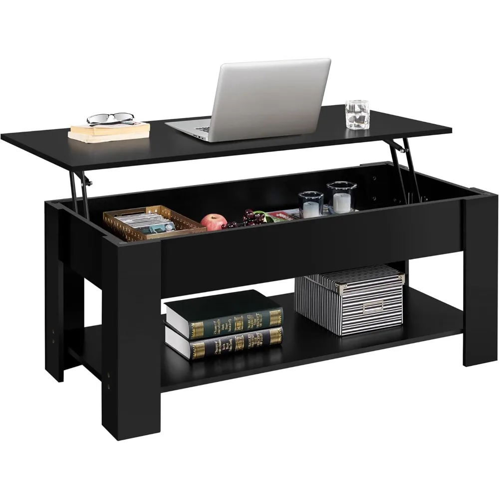 

Lift Top Coffee Table with Hidden Compartment and Storage Shelf, Rising Tabletop Dining Table for Living Room Reception.