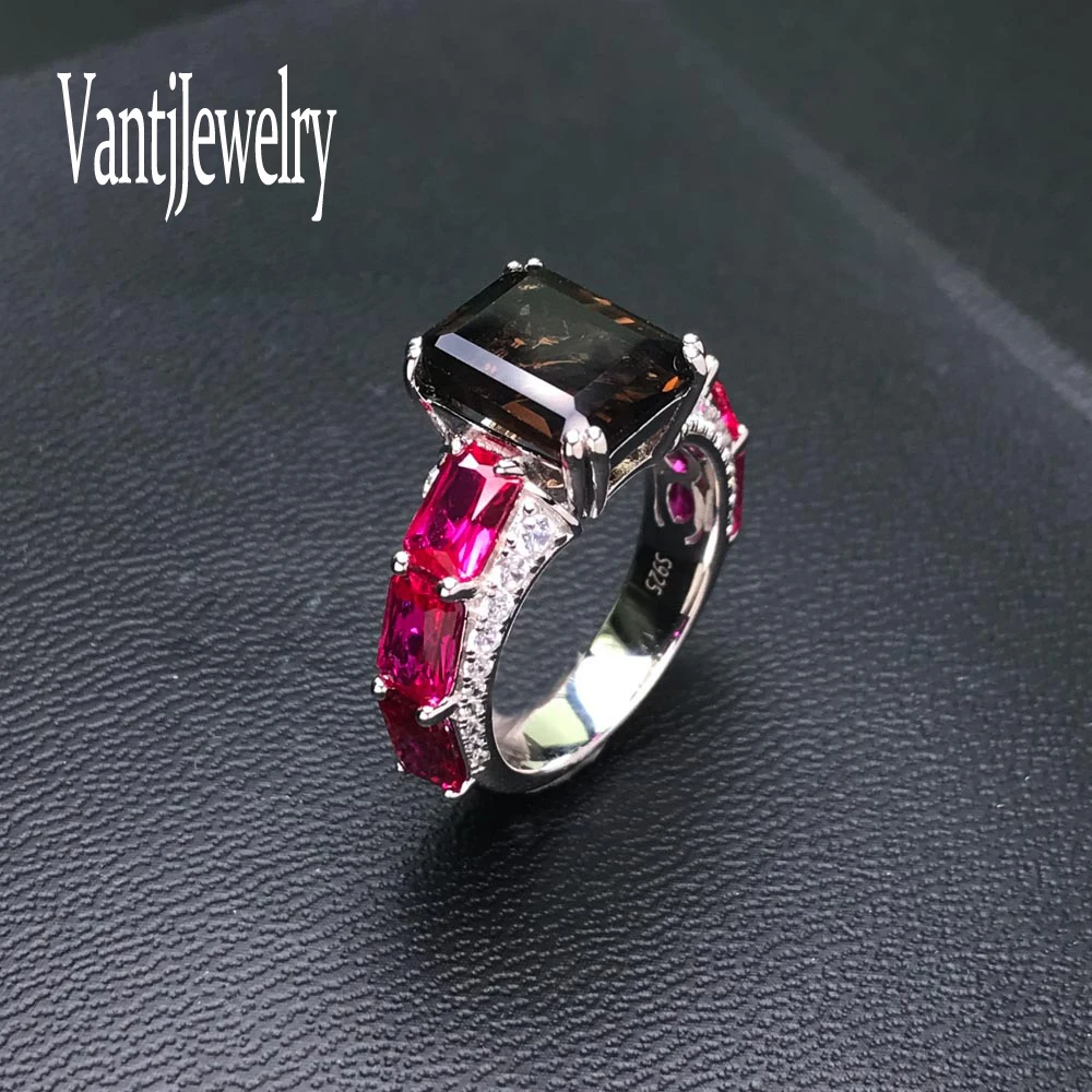 Luxury Natural Smoky Quartz Ring 925 Sterling Silver Fine Jewelry for Women Girl Birthday Party Gift