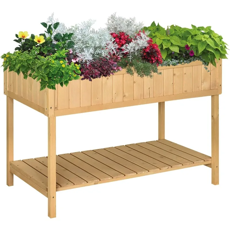 

Shelf, Wooden Elevated Planter Box with Legs to Grow Herbs,