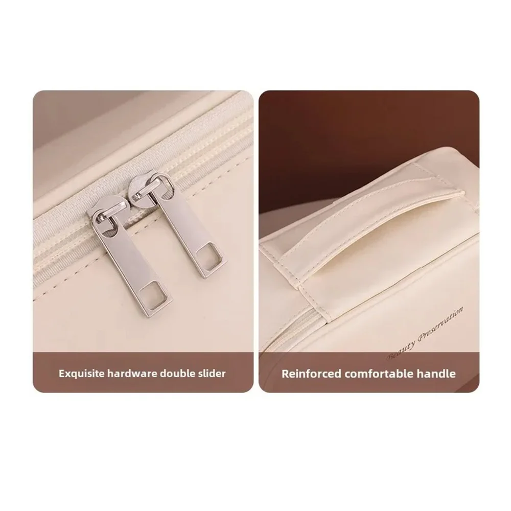 Tragbare Kosmetiktasche mit doppelter Schicht, wasserdicht, mit Reißverschluss, großes Fassungsvermögen, ideal als Organizer für Kosmetikartikel. – Detail 4