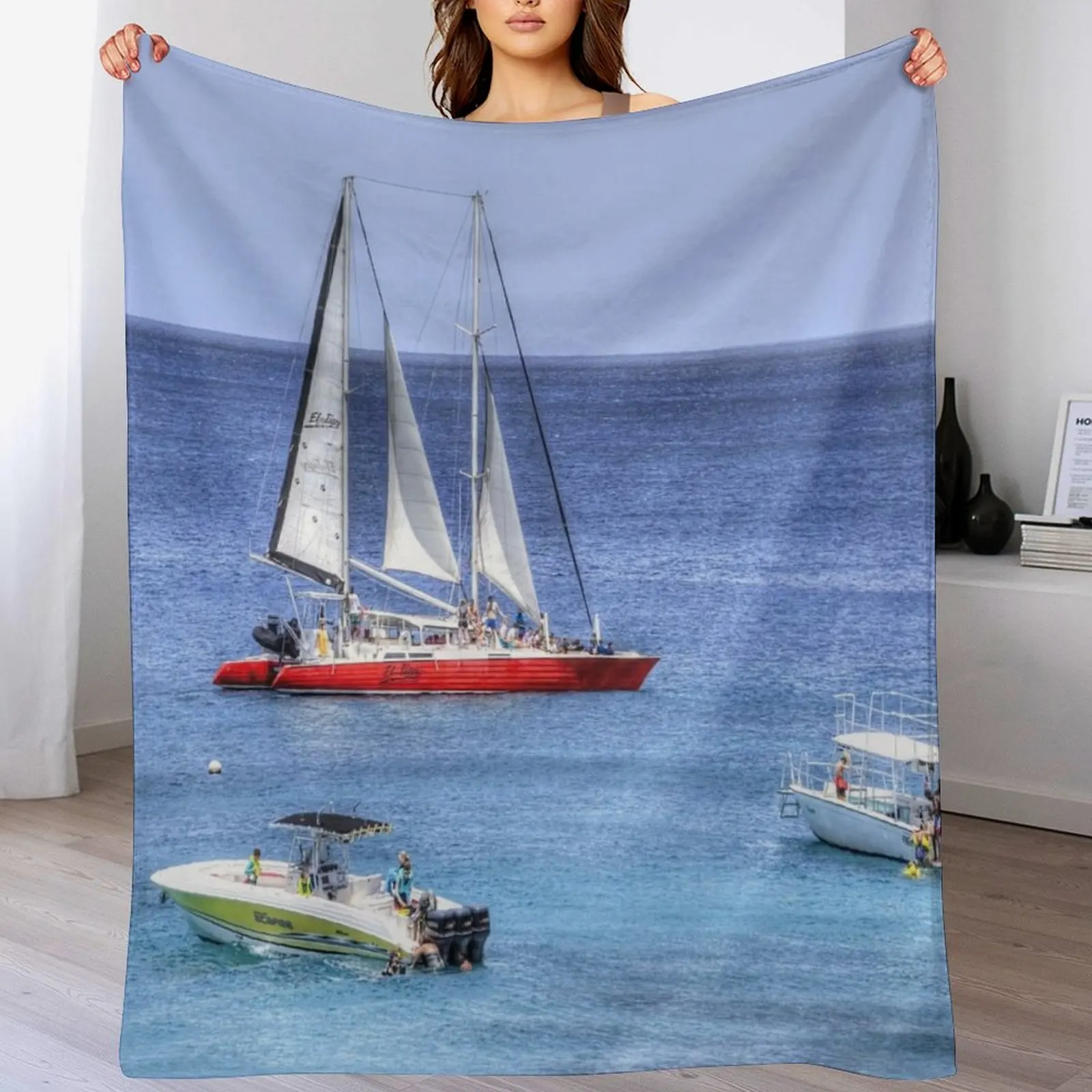 Barbados Blue Sea Catamaran Throw Blanket sofa bed For Decorative Sofa Blankets