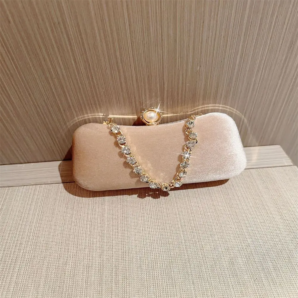 Gold Velvet Evening Bag Fashion French Vintage Pearl Chain Shoulder Bags Banquet Clutch Wedding Party