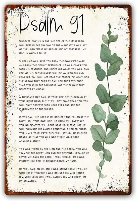 Nufar Psalm 91 علامة معدنية من القصدير جدار الفن الأخضر مستطيلة جبل ديكور ديني