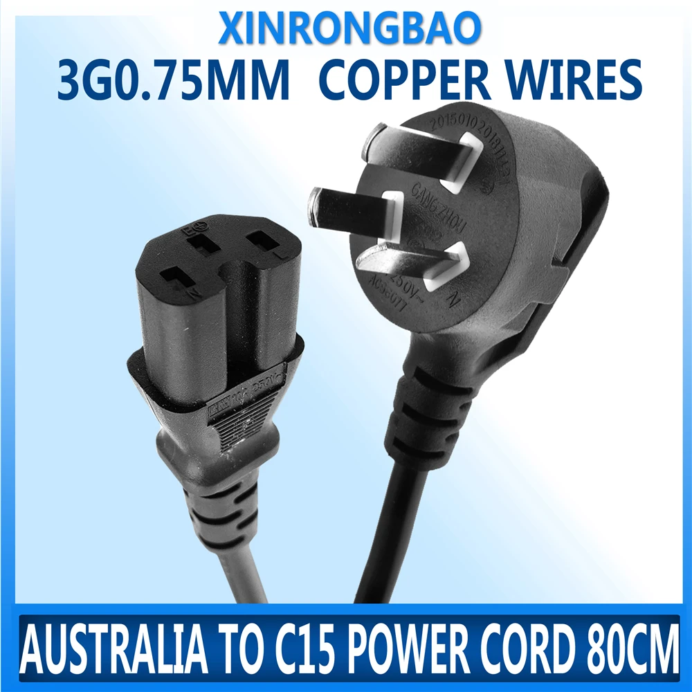 Chinese Rice Cooker 3 pin CCC power cord with IEC C15 cable plug,80CM Australia to C15 Power cord 250VAC 10A Extension 3G 0.75mm