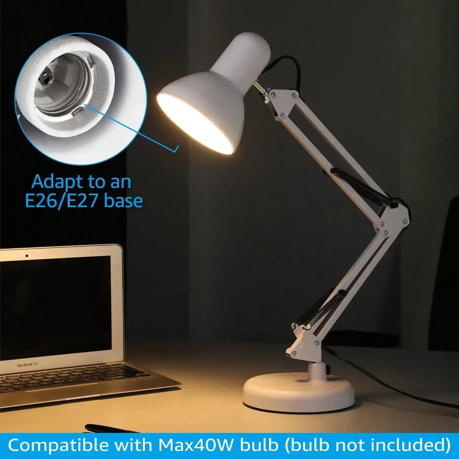 Metal Desk Lamp With Clamp, Adjustable Arm Metal Desk Lamp, Swing Arm, Architect Adjustable Gooseneck Table Lamp, Clip Desk Lights For Home Office, Work, Study, Reading, , Home Essentials, Reading Light, Office Décor
