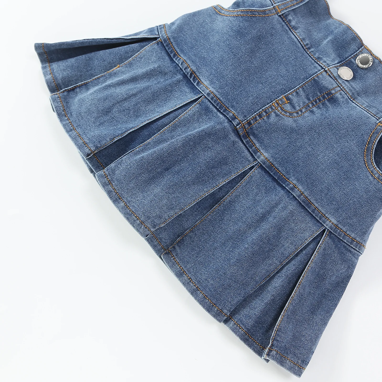 Girl Skirt Vintage Jeans Skirt Wash Denim Skort with Pockets High Waist A Line Pleated Jean Skirt Safety Shorts Kids Clothes