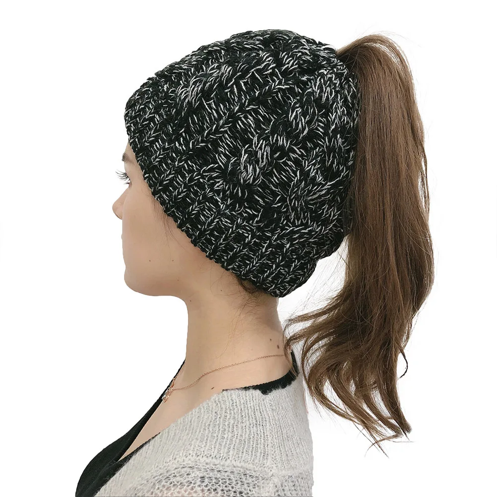 

Cap Dark Grey For Women Winter Warm Beanie Cap Messy Warm Bun Outdoor Running Autumn Knitted Ponytail Hat Hat
