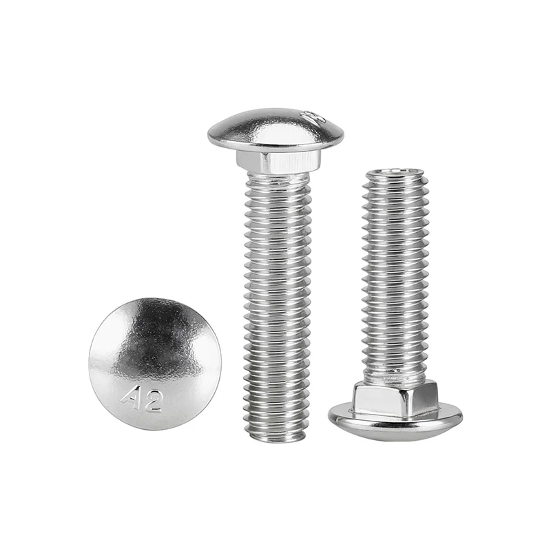 2-50pcs 304 Stainless Steel M3 M4 M5 M6 M8 M10 M12 Round Head Square Neck Screw GB/T12 Carriage Bolt Length 8-100mm