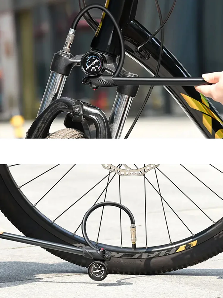 

For Front Fork/Rear Bladder/ Tire 300psi Bike Air Pump Bicycle Inflator ​Portable with High Pressure Gauge Universal