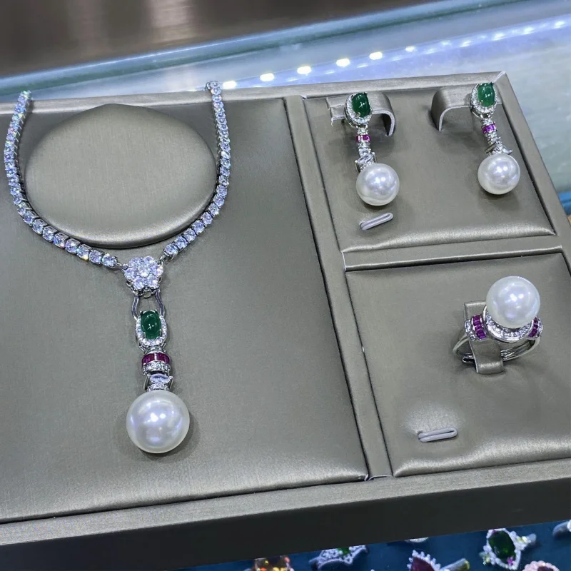 

Бусины из ракушек халцедона из натурального агата, сравнительные с жемчугом, открытое кольцо с бриллиантами для женщин, универсальный комплект серег-подвесок