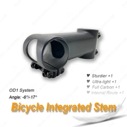 Bicycle Stem Full Carbon Fiber Ultra Light Internal Route Integrated Stem Angle -6/-17 Degree OD1 Fork Clamp Diameter 28.6mm