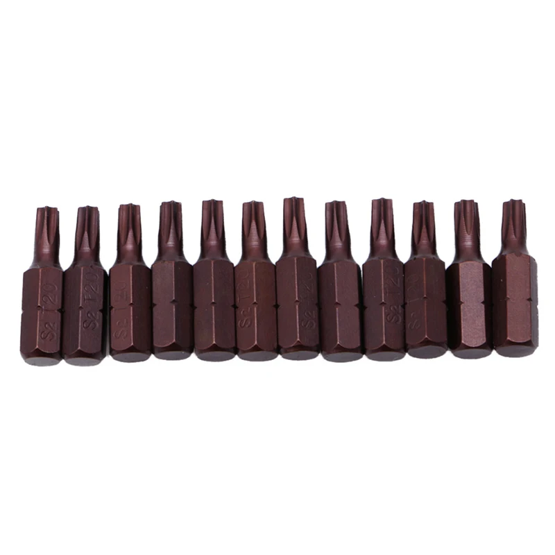 12Pcs T20 1/4" Hex Shank Magnetic Torx Security Screwdriver Bits With Hole 25mm Screwdriver Bits Drill Screwdriver Bits Long