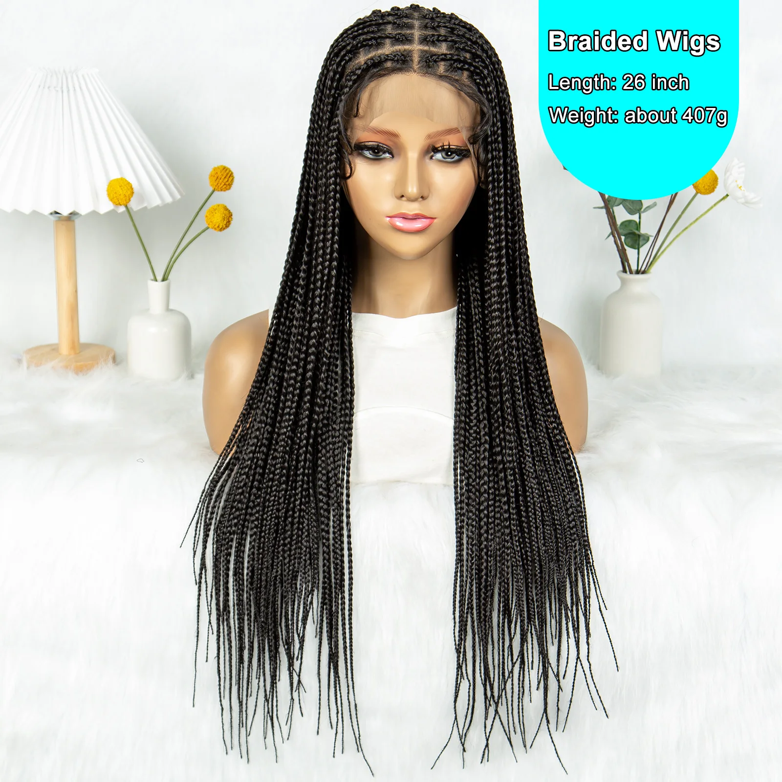 26 inch Kima Full Lace Braided Wigs Synthetic Stitch Box Braided Wig Goddess Braiding for Black Women