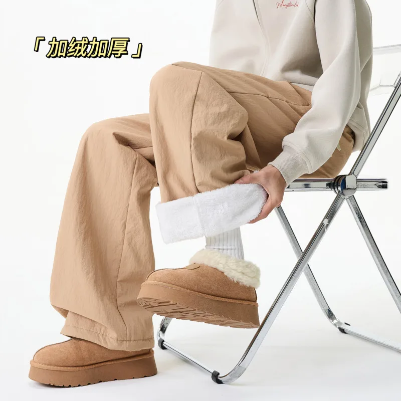 الشتاء المخملية السراويل السميكة الرجال الدافئة موضة الأسود سراويل تقليدية الرجال الشارع الشهير فضفاض بنطال ذو قصة أرجل واسعة رجالي رشاقته بنطلون S-3XL