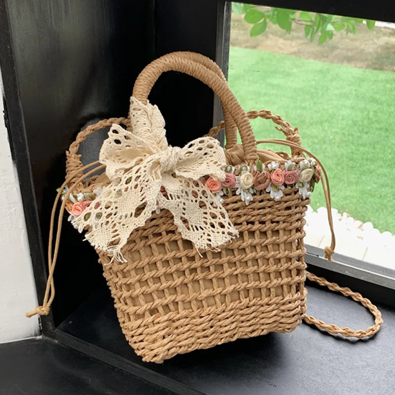 New Summer Women Rattan Bag Casual Beach Vacation HandBag Fashion Braided Shoulder Messenger Bag Vegetable Basket Ladies Totes