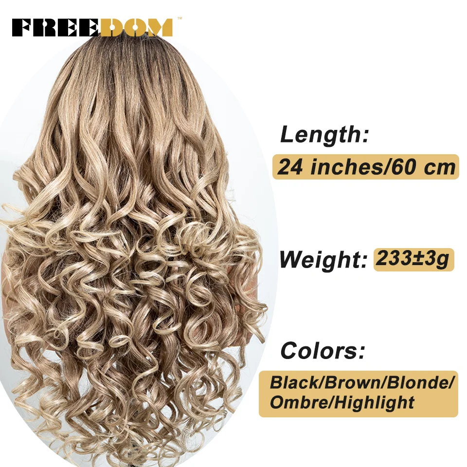 FREEDOM Lockige Synthetische Lace-Front-Perücken für Schwarze Frauen 24 Zoll Vorgezupfte Lace-Perücke Ombre Braun Blond Highlight Tägliche Perücke – Detail 4