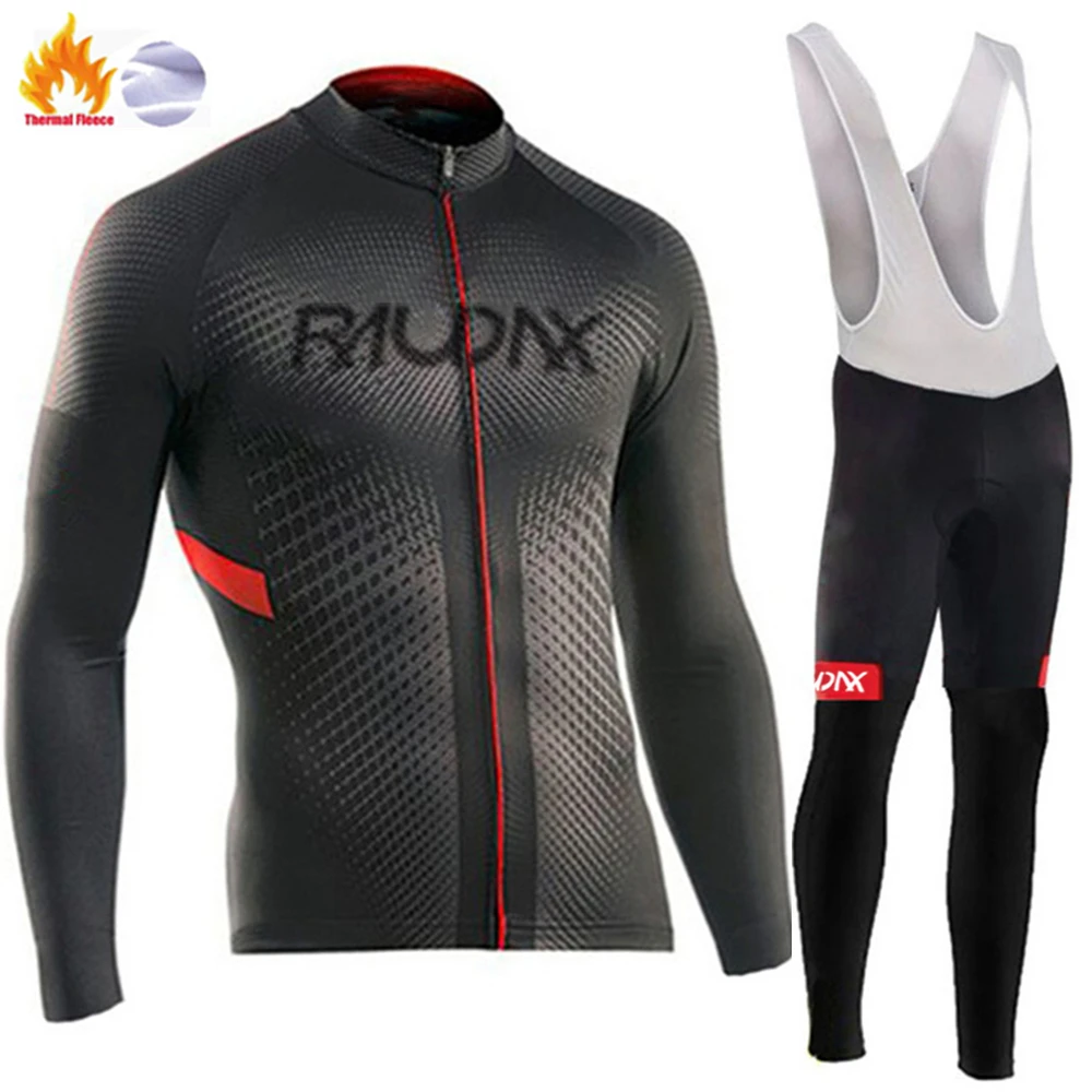 RAUDAX Winter Cycling Jersey Set Men Thermal Fleece Cycling Clothing Black Road Bike Suit MTB Uniforme Bicycle Maillot Ciclismo