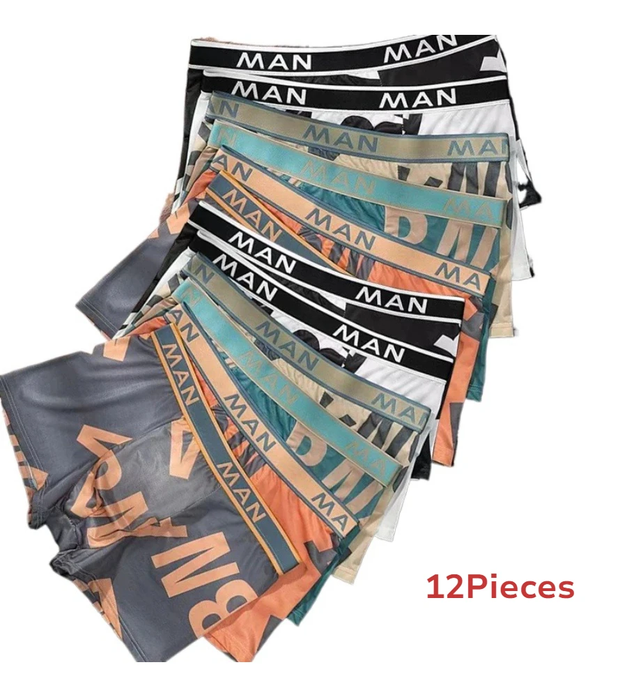 

Мужское нижнее белье, 12 шт., модные трусы с принтом букв, удобные, дышащие, мужские боксеры больших размеров, азиатский размер