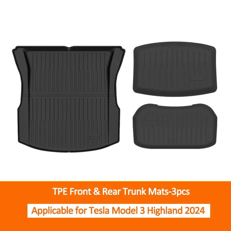 For Tesla New Model 3+ Highland 2024 Foot Pads Piano Pattern Model 3 Front Rear TPE Trunk Mats 2024 Auto Accessories