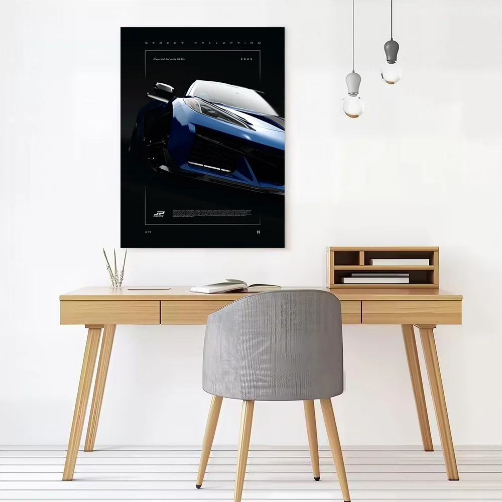 Sports Car Corvette C8 ZR1 2023 Poster Canvas Wall Art Custom Photo Print Modern Painting for Fans Bathroom Decor Living Room