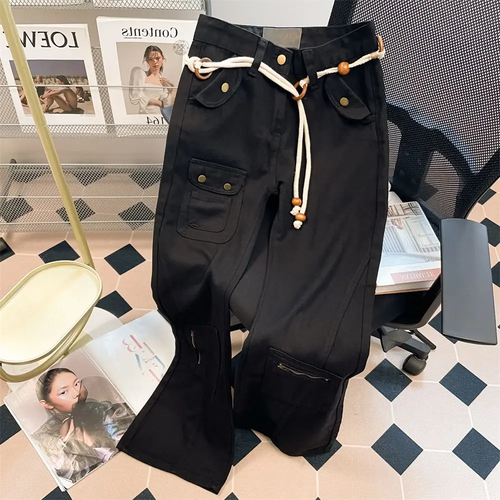 

High Street American Slightly Stretched Wide Leg Mopping Tooling Jeans Women's Autumn New Small Skinny Straight Casual Pants