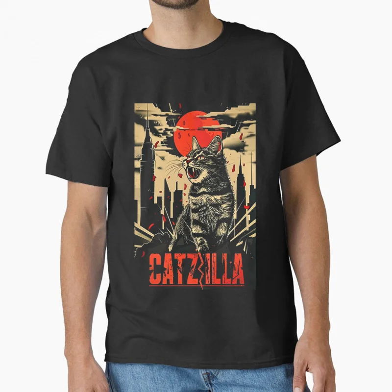 

King of the meowsters Catzilla #0808 Vintage Japanese Monster Anime movie gift T shirt for cat lover Large size Tops